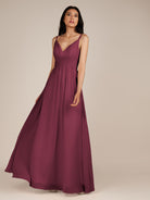 KissDress-Ophelia Desert Rose A Line Chiffon V Neck Long Bridesmaid Dress with Pleats