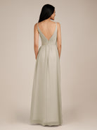KissDress-Ophelia Dove Gray A Line Chiffon V Neck Long Bridesmaid Dress with Pleats
