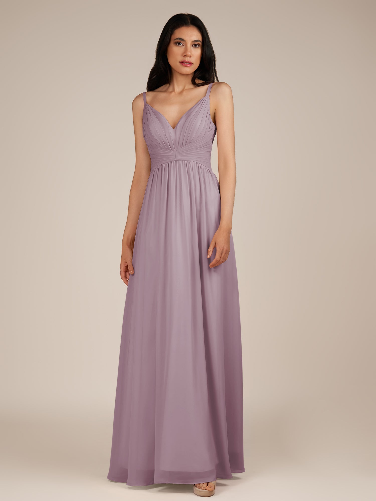 KissDress-Ophelia Dusk A Line Chiffon V Neck Long Bridesmaid Dress with Pleats