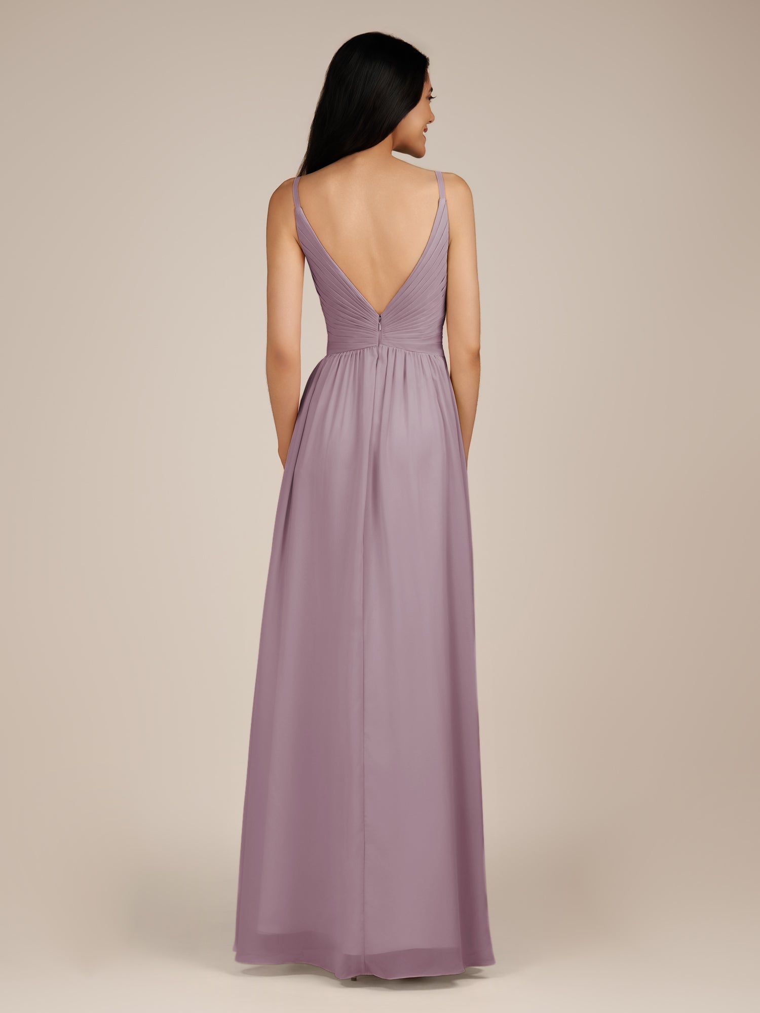 KissDress-Ophelia Dusk A Line Chiffon V Neck Long Bridesmaid Dress with Pleats