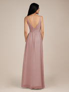 KissDress-Ophelia Dusty Rose A Line Chiffon V Neck Long Bridesmaid Dress with Pleats