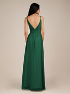KissDress-Ophelia Emerald A Line Chiffon V Neck Long Bridesmaid Dress with Pleats