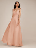 KissDress-Ophelia English Rose A Line Chiffon V Neck Long Bridesmaid Dress with Pleats