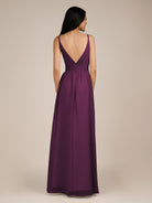 KissDress-Ophelia Fig A Line Chiffon V Neck Long Bridesmaid Dress with Pleats