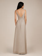 KissDress-Ophelia Frost A Line Chiffon V Neck Long Bridesmaid Dress with Pleats
