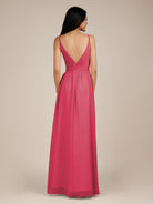 KissDress-Ophelia Fuchsia A Line Chiffon V Neck Long Bridesmaid Dress with Pleats