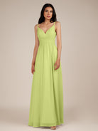 KissDress-Ophelia Lemon Sorbet A Line Chiffon V Neck Long Bridesmaid Dress with Pleats