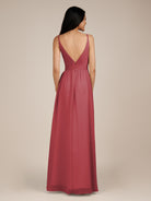 KissDress-Ophelia Merlot A Line Chiffon V Neck Long Bridesmaid Dress with Pleats