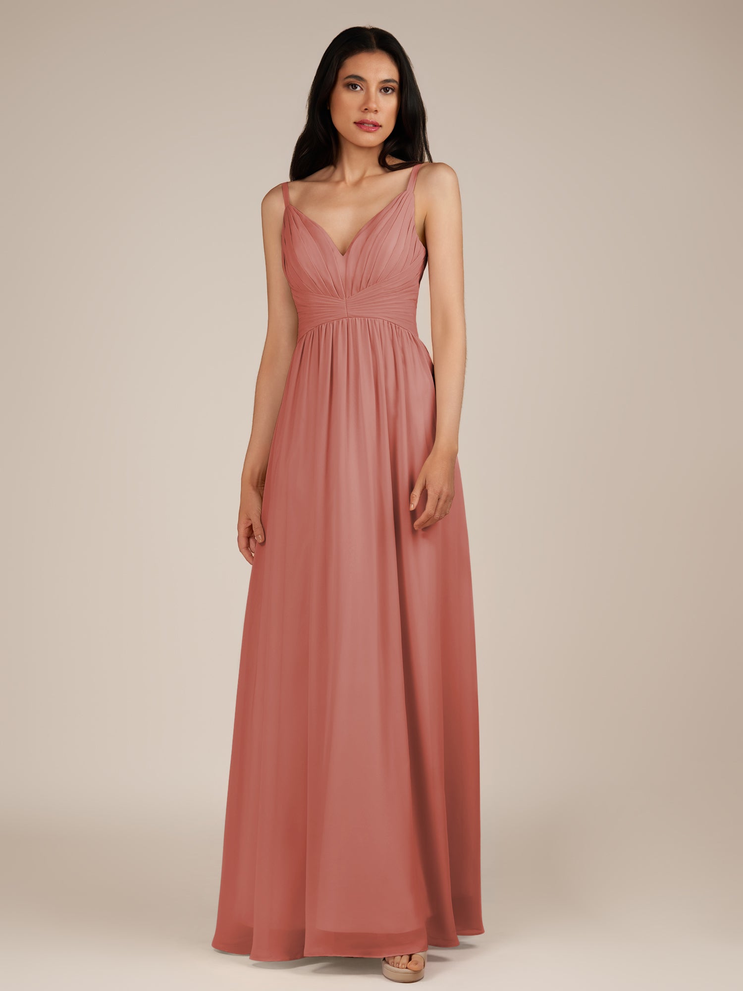 KissDress-Ophelia Mulberry A Line Chiffon V Neck Long Bridesmaid Dress with Pleats