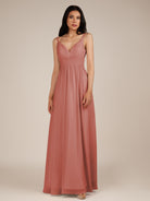 KissDress-Ophelia Mulberry A Line Chiffon V Neck Long Bridesmaid Dress with Pleats