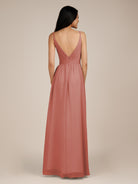 KissDress-Ophelia Mulberry A Line Chiffon V Neck Long Bridesmaid Dress with Pleats