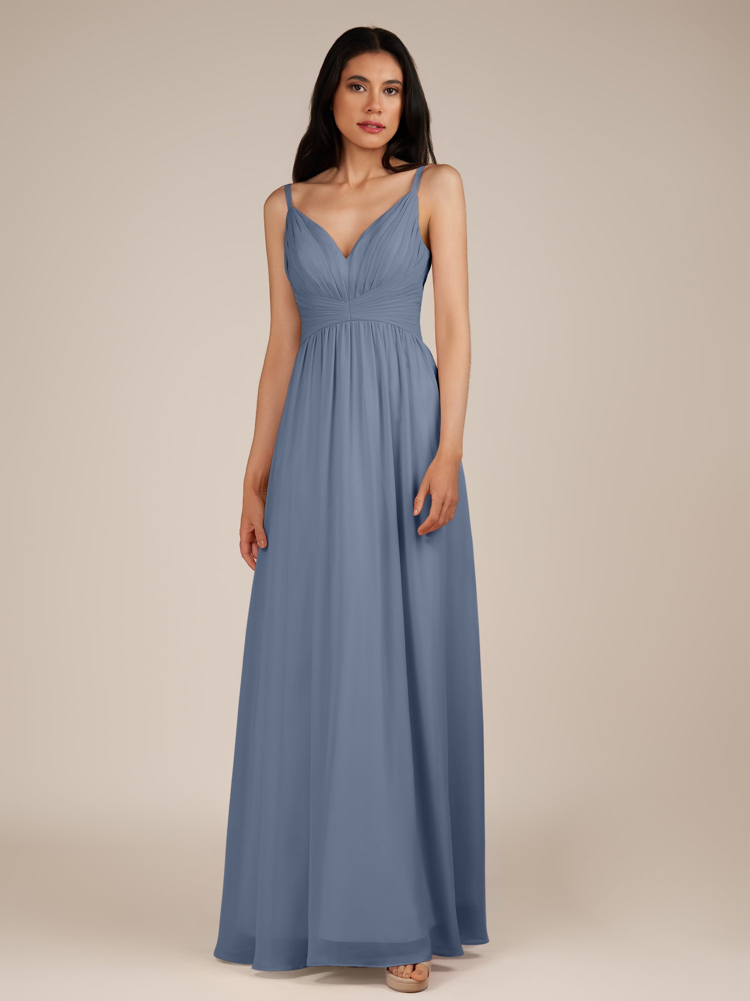 KissDress-Ophelia Neptune A Line Chiffon V Neck Long Bridesmaid Dress with Pleats