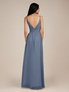 KissDress-Ophelia Neptune A Line Chiffon V Neck Long Bridesmaid Dress with Pleats