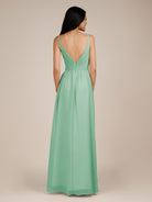 KissDress-Ophelia Pale Pistachio A Line Chiffon V Neck Long Bridesmaid Dress with Pleats