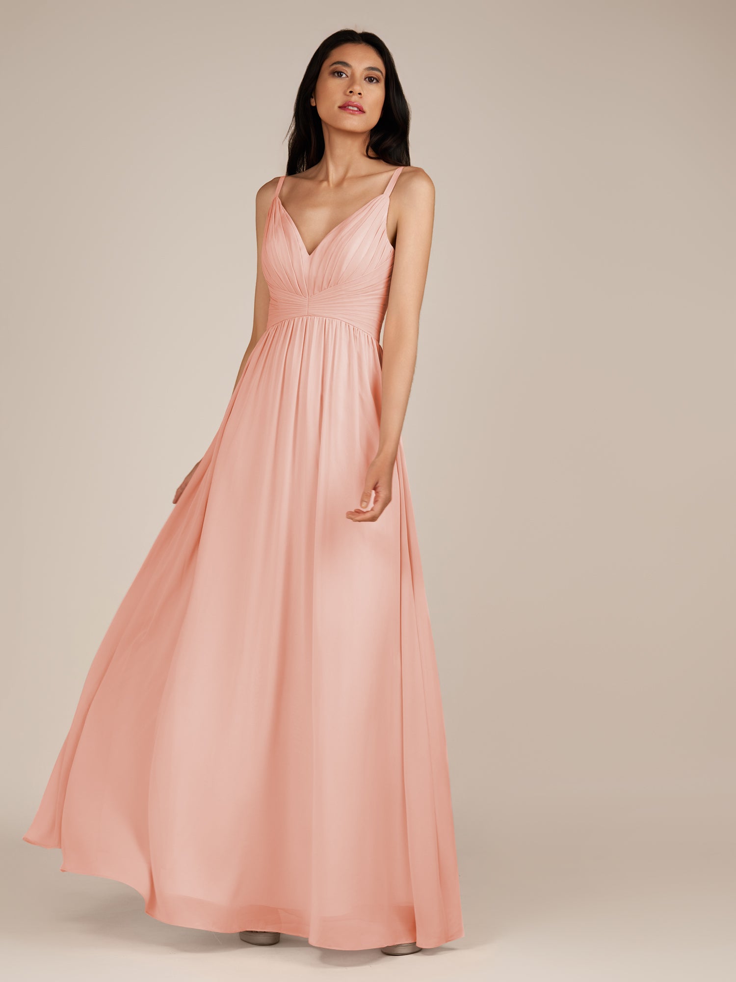 KissDress-Ophelia Rose Petal A Line Chiffon V Neck Long Bridesmaid Dress with Pleats