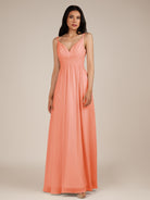 KissDress-Ophelia Rosette A Line Chiffon V Neck Long Bridesmaid Dress with Pleats