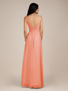 KissDress-Ophelia Rosette A Line Chiffon V Neck Long Bridesmaid Dress with Pleats