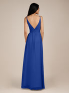 KissDress-Ophelia Royal Blue A Line Chiffon V Neck Long Bridesmaid Dress with Pleats
