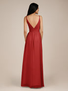 KissDress-Ophelia Ruby Red A Line Chiffon V Neck Long Bridesmaid Dress with Pleats