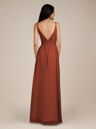 KissDress-Ophelia Spice A Line Chiffon V Neck Long Bridesmaid Dress with Pleats