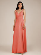 KissDress-Ophelia Sunset A Line Chiffon V Neck Long Bridesmaid Dress with Pleats