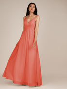 KissDress-Ophelia Sunset A Line Chiffon V Neck Long Bridesmaid Dress with Pleats