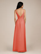 KissDress-Ophelia Sunset A Line Chiffon V Neck Long Bridesmaid Dress with Pleats