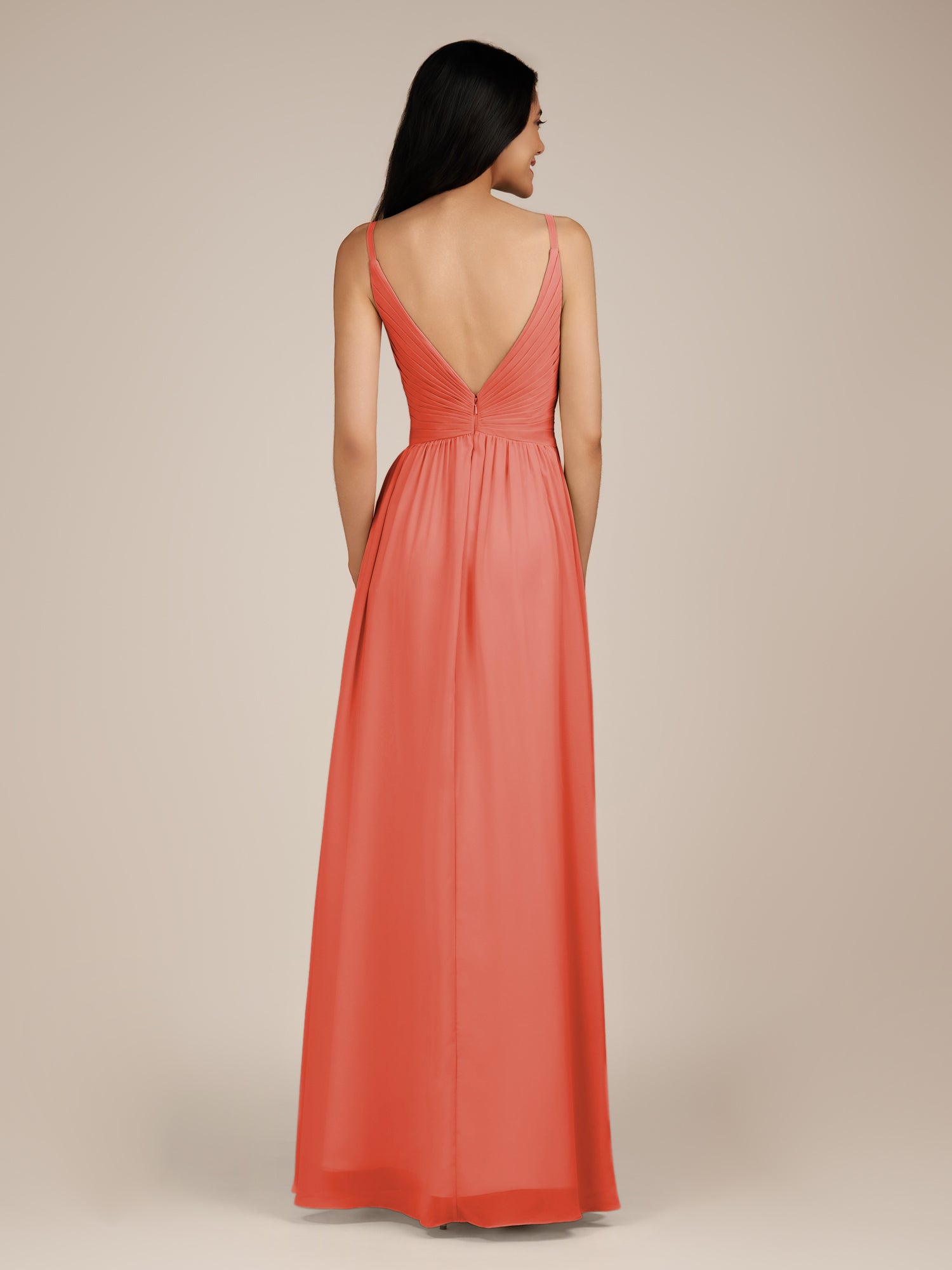 KissDress-Ophelia Sunset A Line Chiffon V Neck Long Bridesmaid Dress with Pleats