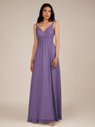 KissDress-Ophelia Tahiti A Line Chiffon V Neck Long Bridesmaid Dress with Pleats