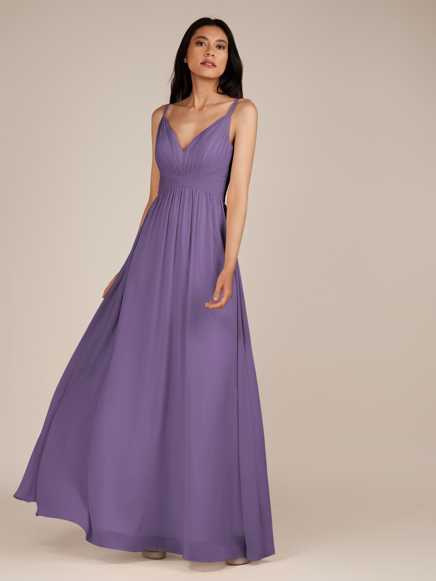 KissDress-Ophelia Tahiti A Line Chiffon V Neck Long Bridesmaid Dress with Pleats
