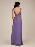 KissDress-Ophelia Tahiti A Line Chiffon V Neck Long Bridesmaid Dress with Pleats