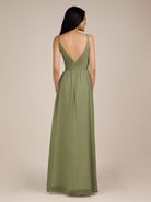 KissDress-Ophelia Thyme A Line Chiffon V Neck Long Bridesmaid Dress with Pleats