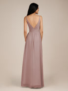 KissDress-Ophelia Toffee A Line Chiffon V Neck Long Bridesmaid Dress with Pleats