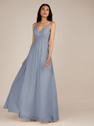 KissDress-Ophelia Twilight A Line Chiffon V Neck Long Bridesmaid Dress with Pleats