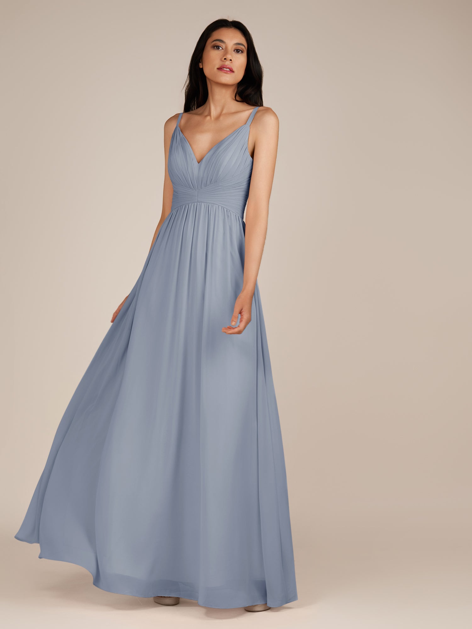 KissDress-Ophelia Twilight A Line Chiffon V Neck Long Bridesmaid Dress with Pleats
