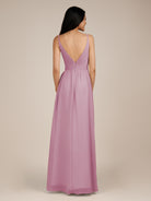 KissDress-Ophelia Vintage Mauve A Line Chiffon V Neck Long Bridesmaid Dress with Pleats