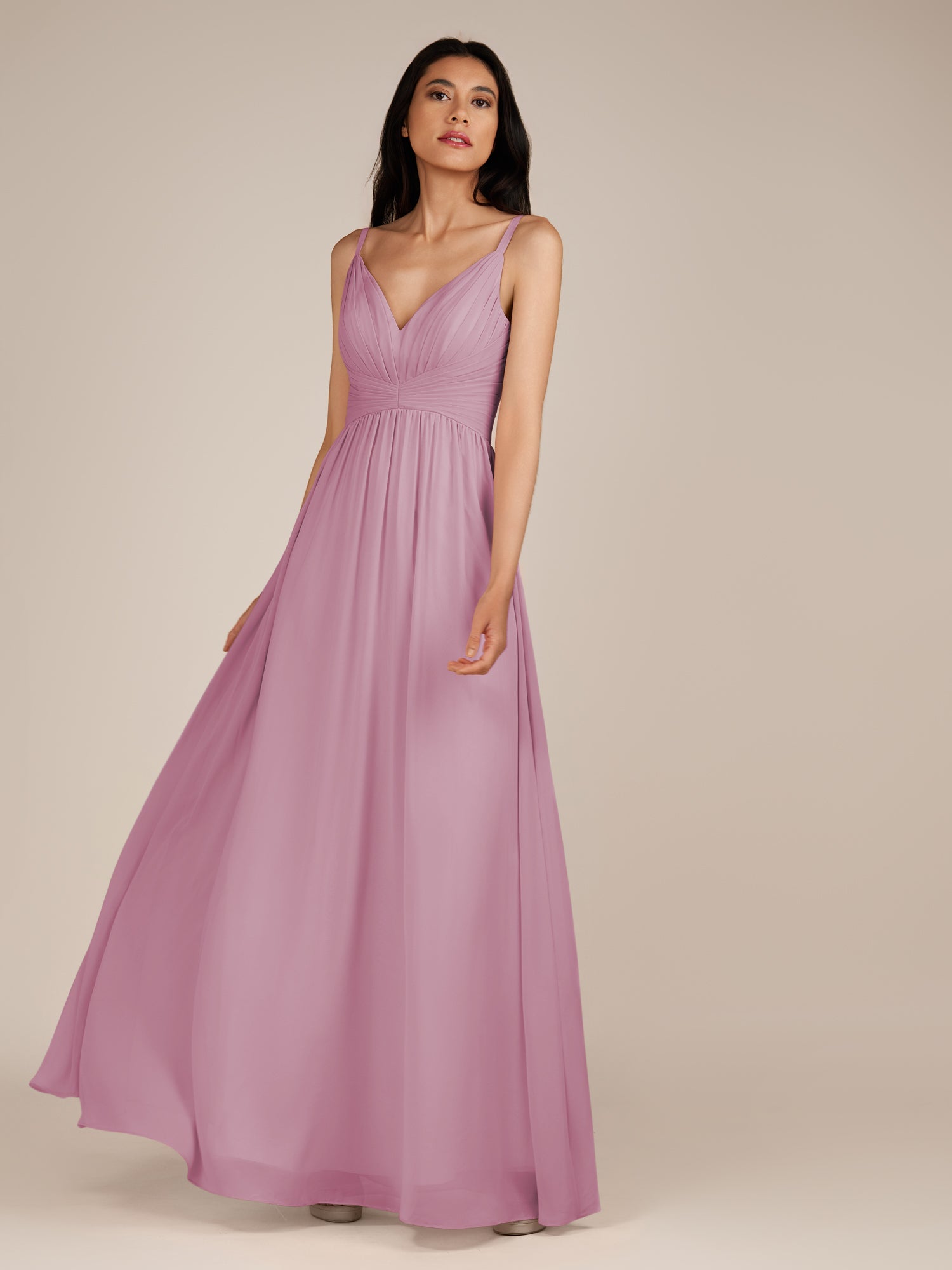 KissDress-Ophelia Vintage Mauve A Line Chiffon V Neck Long Bridesmaid Dress with Pleats