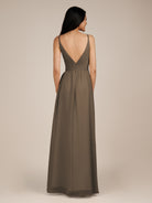 KissDress-Ophelia Willow Green A Line Chiffon V Neck Long Bridesmaid Dress with Pleats