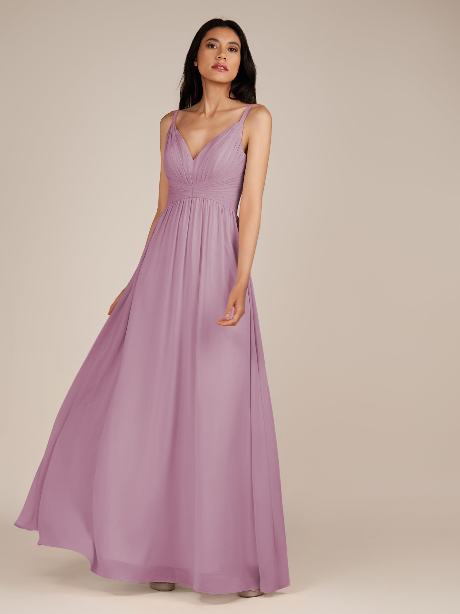 KissDress-Ophelia Wisteria A Line Chiffon V Neck Long Bridesmaid Dress with Pleats