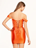 Ariana | Fuchsia Sheath Off the Shoulder Short Satin Homecoming Dress - KissProm
