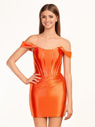 Ariana | Fuchsia Sheath Off the Shoulder Short Satin Homecoming Dress - KissProm