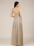 KissDress-Orinthia Almond A Line Halter Neck Chiffon Long Bridesmaid Dress with Pleats