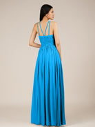 KissDress-Orinthia Blue Jay A Line Halter Neck Chiffon Long Bridesmaid Dress with Pleats