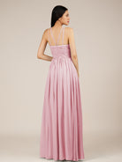 KissDress-Orinthia Candy Pink A Line Halter Neck Chiffon Long Bridesmaid Dress with Pleats