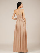 KissDress-Orinthia Coral A Line Halter Neck Chiffon Long Bridesmaid Dress with Pleats