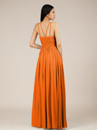 KissDress-Orinthia Cinnamon A Line Halter Neck Chiffon Long Bridesmaid Dress with Pleats