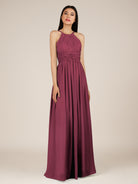 KissDress-Orinthia Desert Rose A Line Halter Neck Chiffon Long Bridesmaid Dress with Pleats