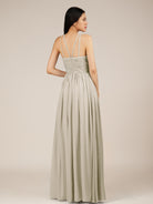KissDress-Orinthia Dove Gray A Line Halter Neck Chiffon Long Bridesmaid Dress with Pleats