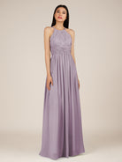 KissDress-Orinthia Dusk A Line Halter Neck Chiffon Long Bridesmaid Dress with Pleats