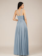 KissDress-Orinthia Dusty Blue A Line Halter Neck Chiffon Long Bridesmaid Dress with Pleats